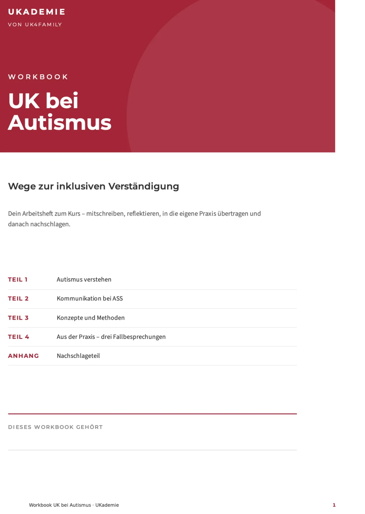 Titelseite des Workbooks „UK bei Autismus“